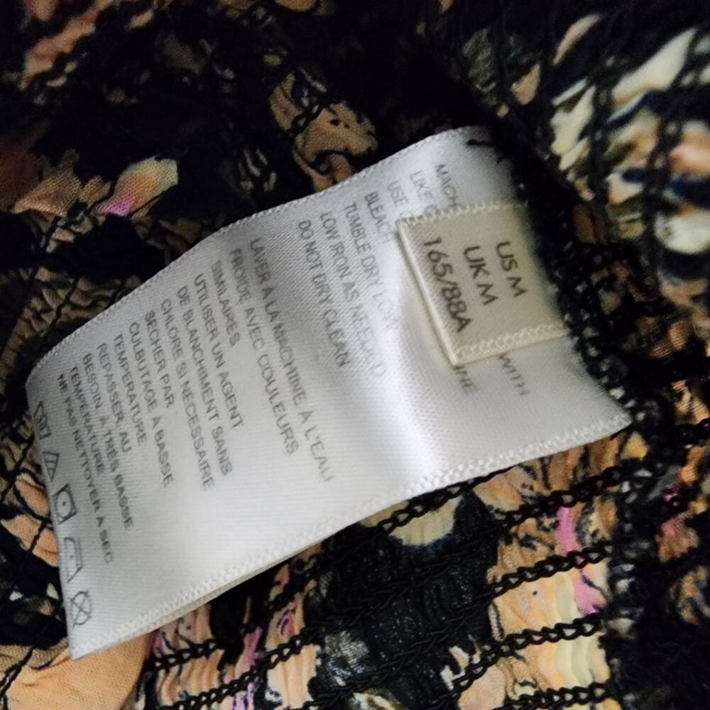 Free People East To West Smocked Off Shoulder Top Black Gold Floral Blouse M FP - Picture 9 of 14